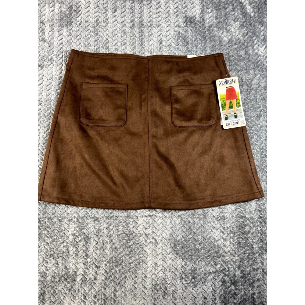 Rewash A Line Suede Skirt Women Large Brown Stretch Elastic Waist Summer Pleated